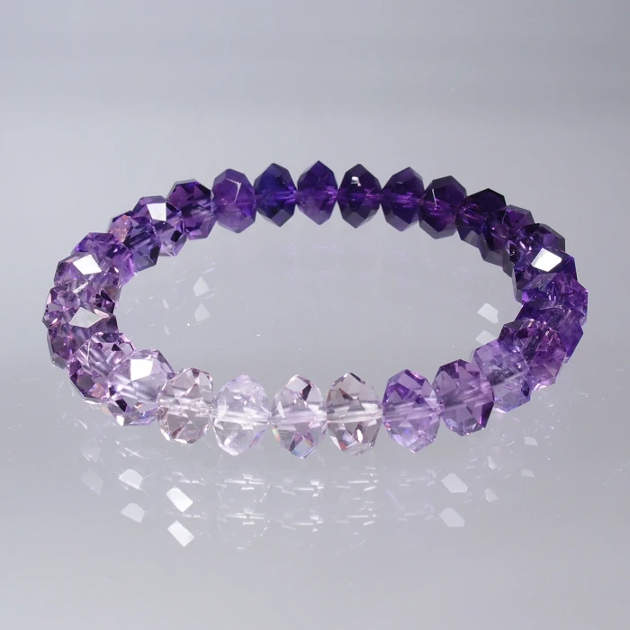 B1463紫水晶（アメシスト）連擦り32面カット8mm玉ブレスレット