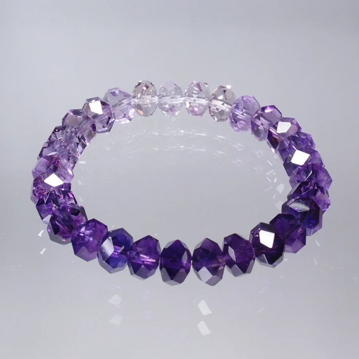 B1463紫水晶（アメシスト）連擦り32面カット8mm玉ブレスレット